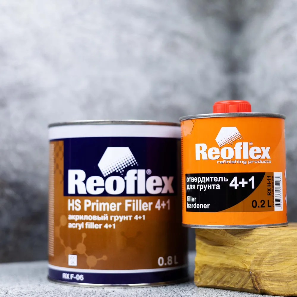 Hs primer filler. Reoflex HS primer Filler 4+1. Грунт Reoflex 4+1. Reoflex rxt01500. Rxf06800 Reoflex грунт Reoflex акриловый 2-комп 4+1 0.8л серый без отвердителя.