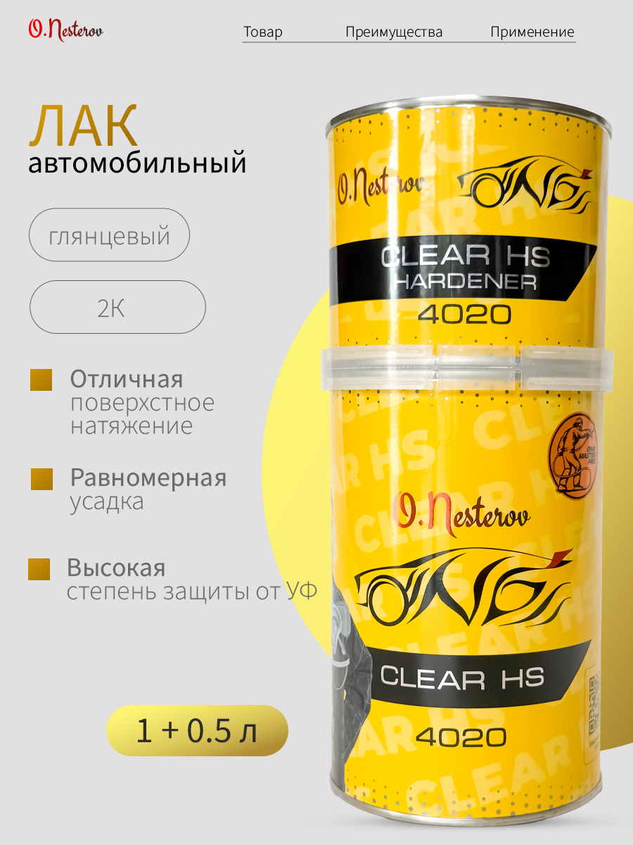 Лак автомобильный акриловый ОНБ 1л + 0,5 отвердитель HS 2к1 4020