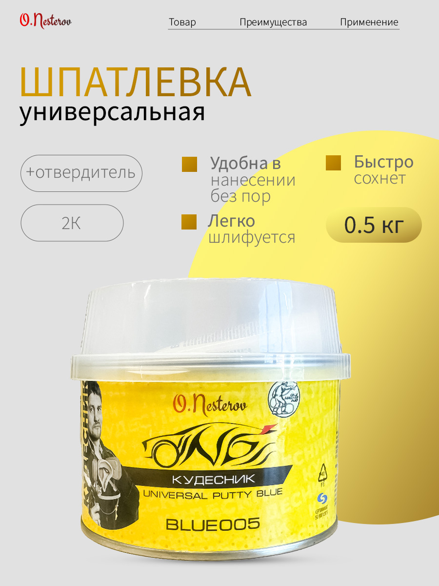 ОНБ Шпатлевка КУДЕСНИК Universal Putty BLUE 0,5кг + отвердитель 0,05гр