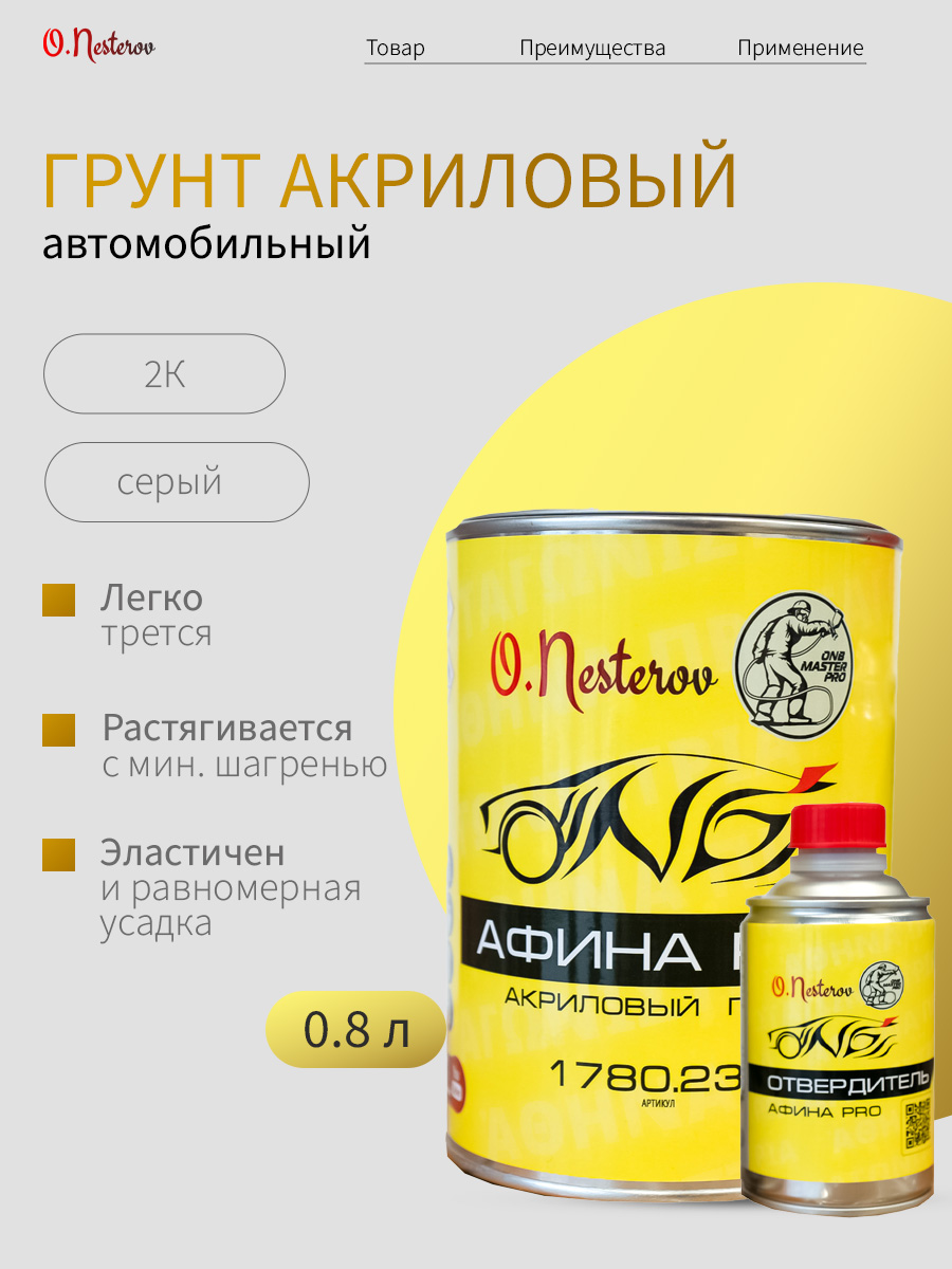 ОНБ акриловый  грунт "АФИНА pro" 4+1, 0,8л+0,2л серый