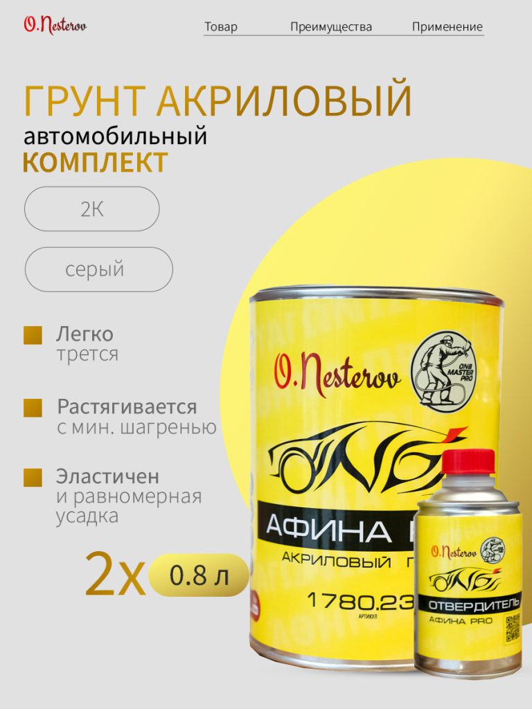 ОНБ акриловый  грунт "АФИНА pro" комплект 2 шт 4+1, 0,8л+0,2л серый
