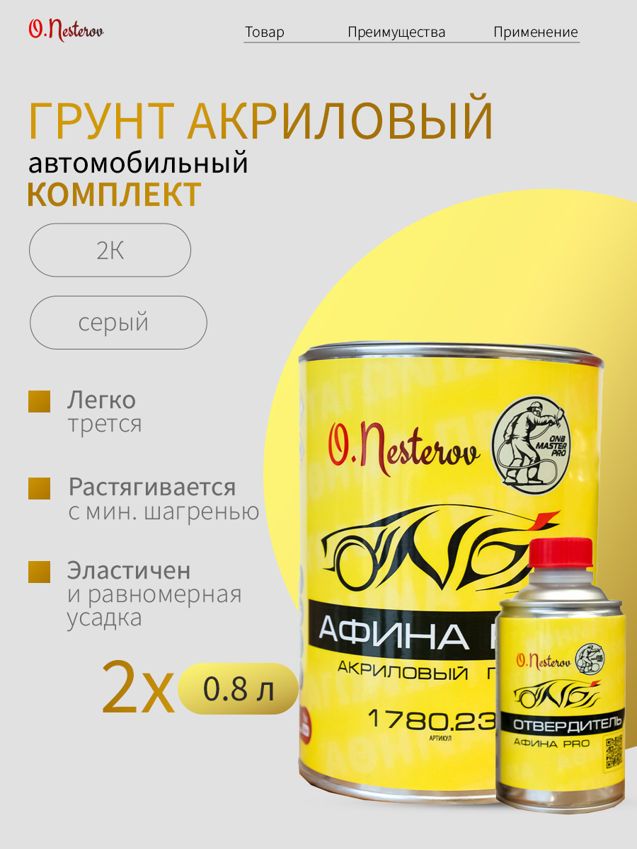 ОНБ акриловый  грунт "АФИНА pro" комплект 2 шт 4+1, 0,8л+0,2л серый