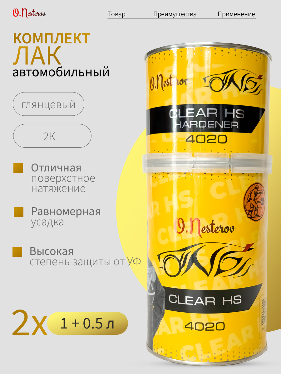 ОНБ комплект Лак 2 шт акриловый Clear HS PLUS 1л + отвердитель 0,5л