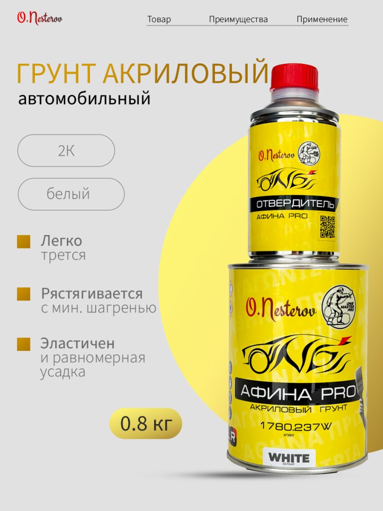 ОНБ акриловый  грунт "АФИНА pro" 4+1, 0,8л+0,2л белый