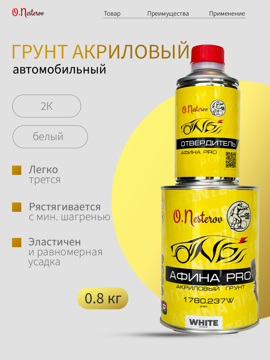 ОНБ акриловый  грунт "АФИНА pro" 4+1, 0,8л+0,2л белый