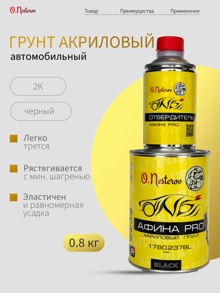 ОНБ акриловый  грунт "АФИНА pro" 4+1, 0,8л+0,2л черный