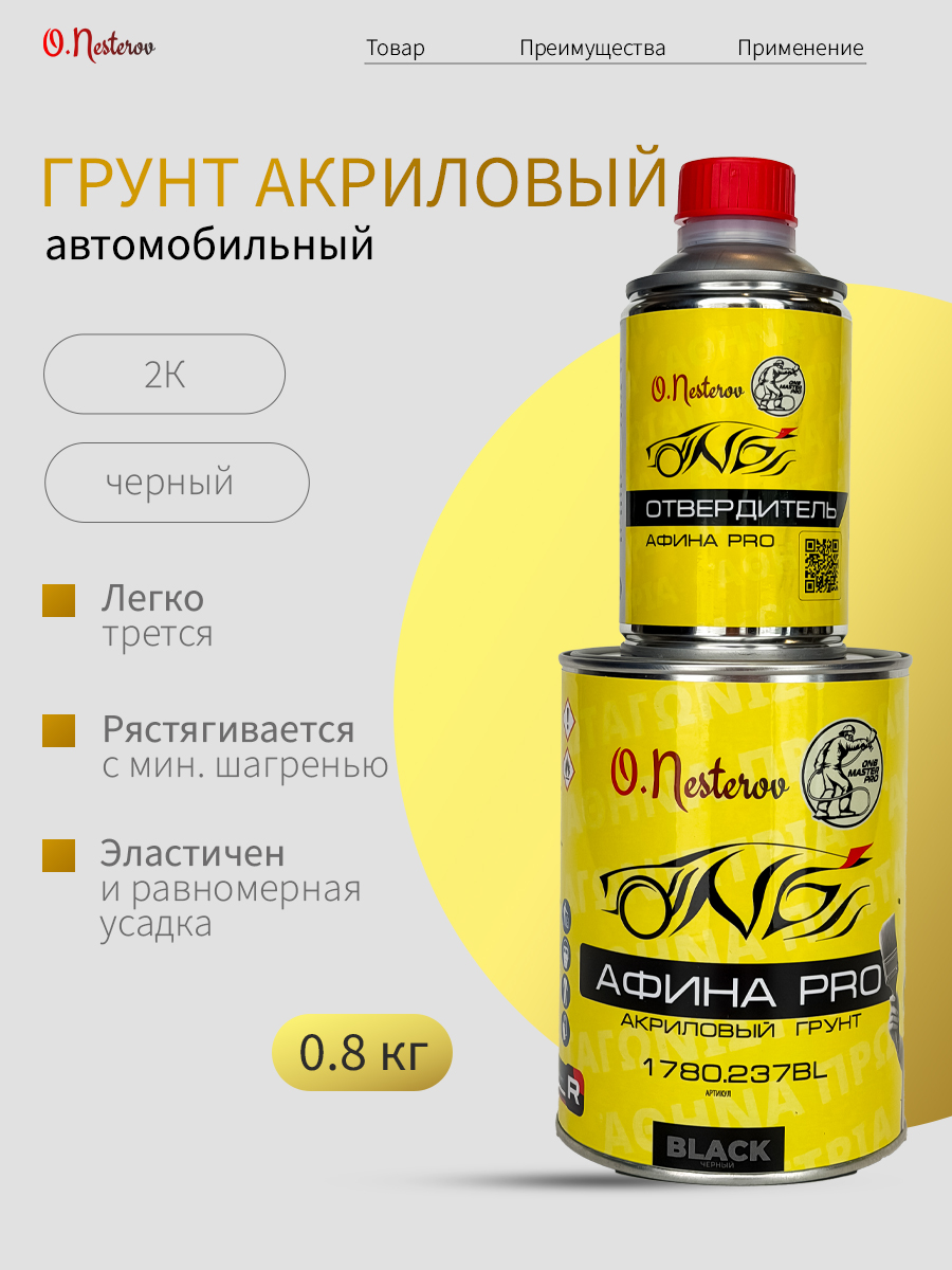 ОНБ акриловый  грунт "АФИНА pro" 4+1, 0,8л+0,2л черный